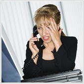 woman on the phone with worried face